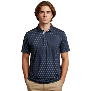 Good Good Stylish Navy Patterned Golf Polo Shirt Size XL
